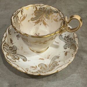 Vintage Gold-Trim White Porcelain Teacup & Saucer Set 2/963